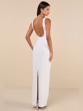 NWT Lulus White Backless Rhinestone Trimmed Wedding Formal Floor Length Dress